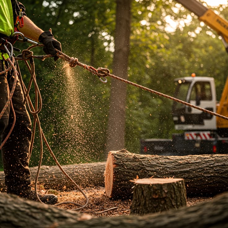 Dani Tree Service crew safely removing a large tree in Caseyville, Illinois